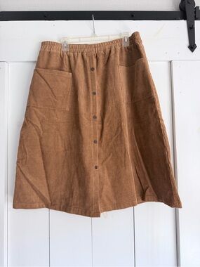 Corduroy Button-Front A-Line Skirt in Camel